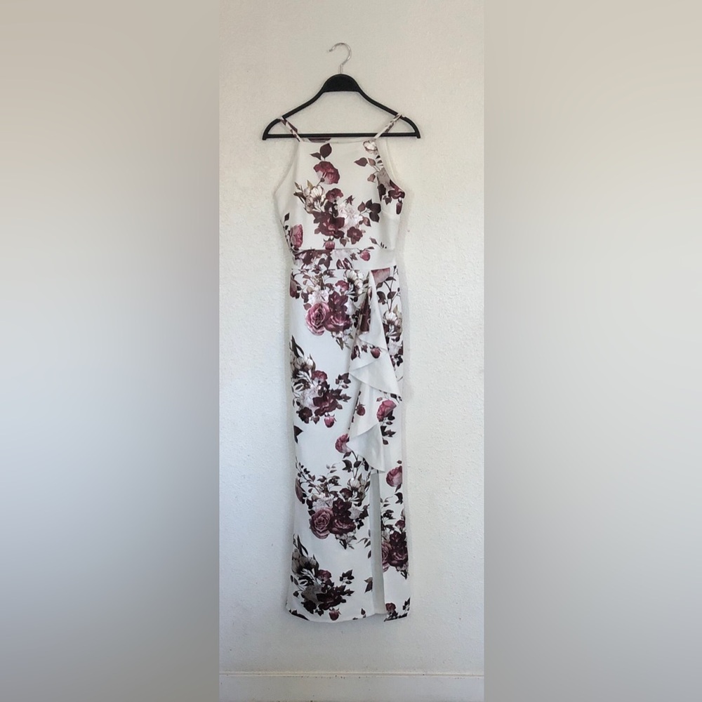 Sweet Storm White Floral Backless Maxi Dress with Mauve Roses